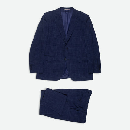 Navy Blue Wool Silk Linen Blend 2 Piece Suit UK 46/40