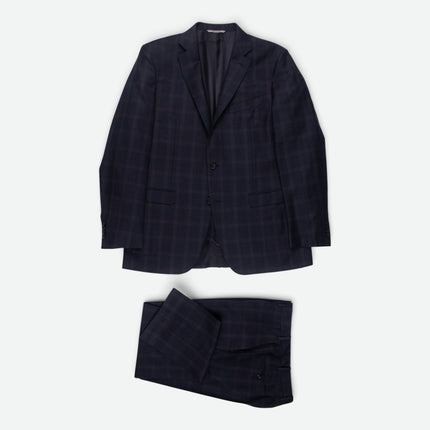 'Milano' Navy Blue Check Wool Modern Fit 2 Piece Suit UK 42/34