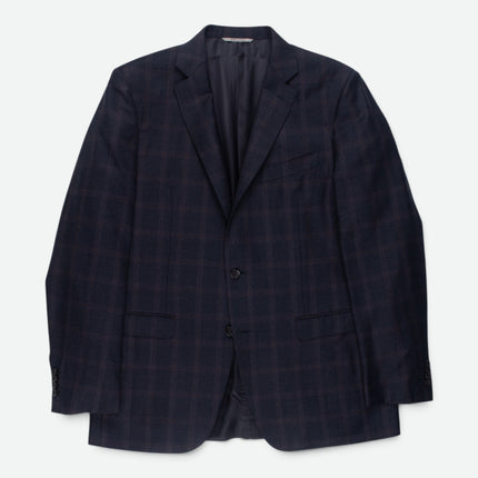 'Milano' Navy Blue Check Wool Modern Fit 2 Piece Suit UK 42/34