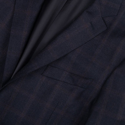 'Milano' Navy Blue Check Wool Modern Fit 2 Piece Suit UK 42/34