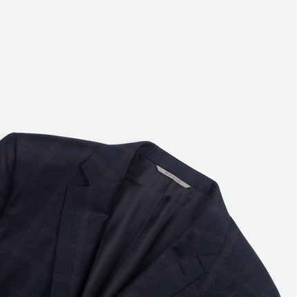 'Milano' Navy Blue Check Wool Modern Fit 2 Piece Suit UK 42/34