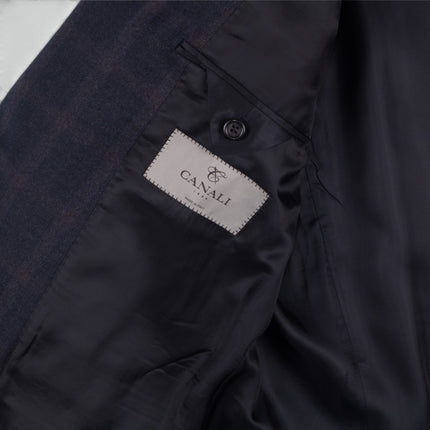 'Milano' Navy Blue Check Wool Modern Fit 2 Piece Suit UK 42/34