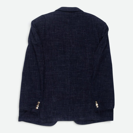 Navy Blue Wool Linen Blend Unlined Blazer UK 50