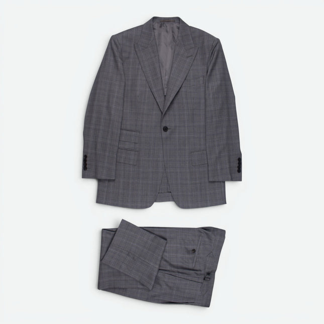 Grey Prince of Wales Check Wool Tailored Fit 2 Piece Suit UK 38/32