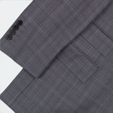 Grey Prince of Wales Check Wool Tailored Fit 2 Piece Suit UK 38/32