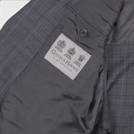 Grey Prince of Wales Check Wool Tailored Fit 2 Piece Suit UK 38/32