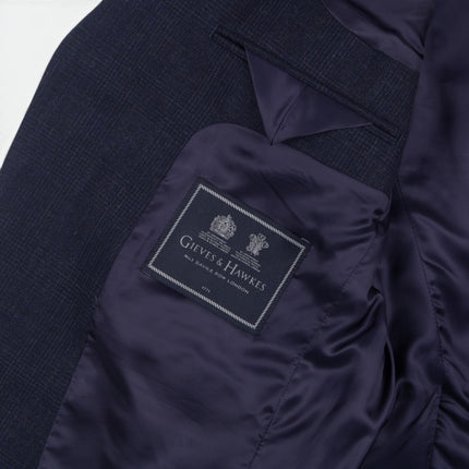 'Holbech' Navy Blue Check Wool Tailored Fit Blazer UK 40