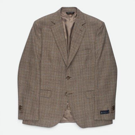 Brown Prince of Wales Check Super 130s Wool Tailored Fit Blazer UK 46
