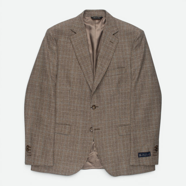 Brown Prince of Wales Check Super 130s Wool Tailored Fit Blazer UK 46