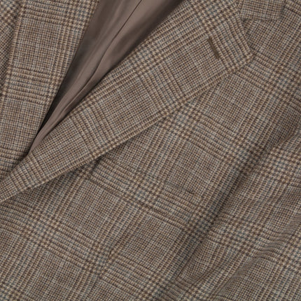 Brown Prince of Wales Check Super 130s Wool Tailored Fit Blazer UK 46