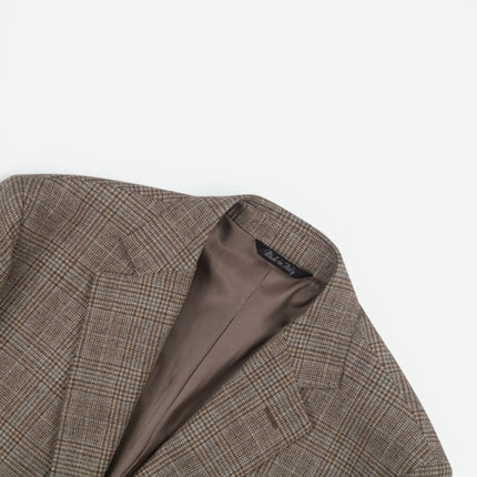 Brown Prince of Wales Check Super 130s Wool Tailored Fit Blazer UK 46