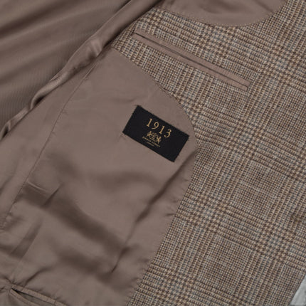 Brown Prince of Wales Check Super 130s Wool Tailored Fit Blazer UK 46