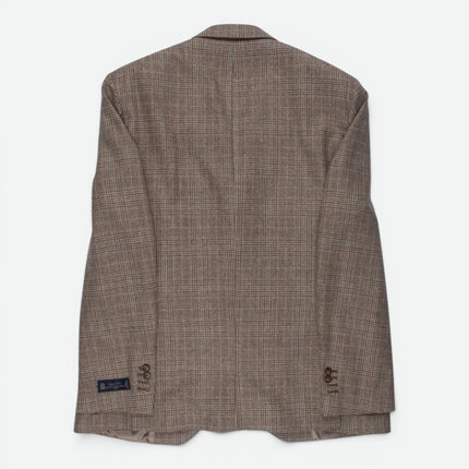 Brown Prince of Wales Check Super 130s Wool Tailored Fit Blazer UK 46