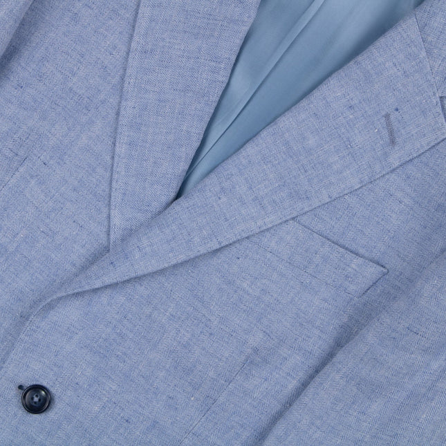 Light Blue Linen Tailored Fit 3 Piece Suit UK 38/32