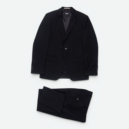 'H-Huge' Black Stretch Wool Blend Slim Fit 2 Piece Suit UK 36/30