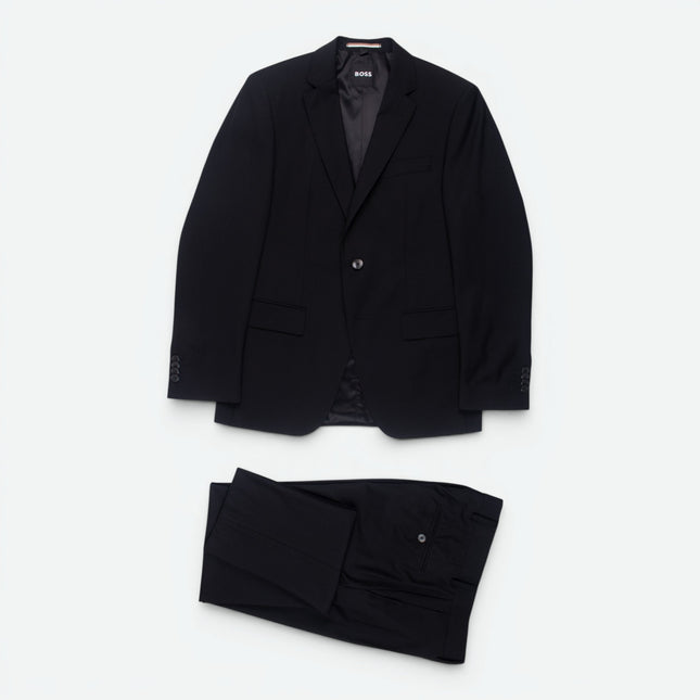'H-Huge' Black Stretch Wool Blend Slim Fit 2 Piece Suit UK 36/30