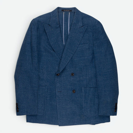 Blue Wool Silk Linen Blend Unlined Tailored Fit Blazer UK 42