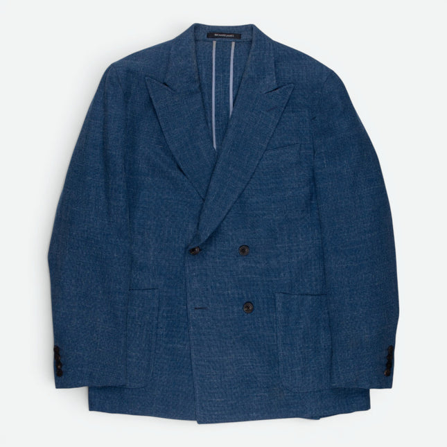Blue Wool Silk Linen Blend Unlined Tailored Fit Blazer UK 42