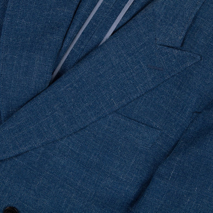 Blue Wool Silk Linen Blend Unlined Tailored Fit Blazer UK 42