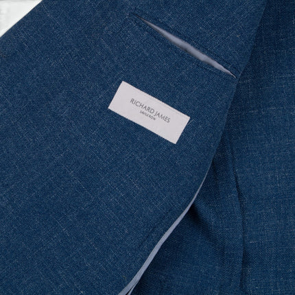 Blue Wool Silk Linen Blend Unlined Tailored Fit Blazer UK 42