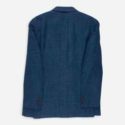 Blue Wool Silk Linen Blend Unlined Tailored Fit Blazer UK 42